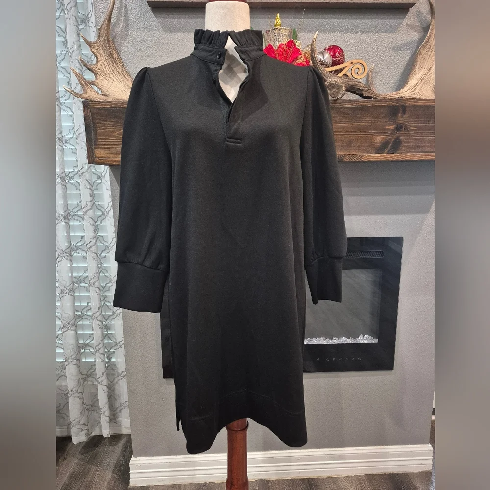 Tuckernuck Pomadere Place Midi Dress Size Medium Elegant Black Ruffle Collar - Picture 2 of 7